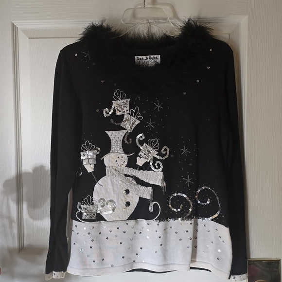 Jack B. Quick Sweaters - Black & White Women's Sweater with Snowman Design